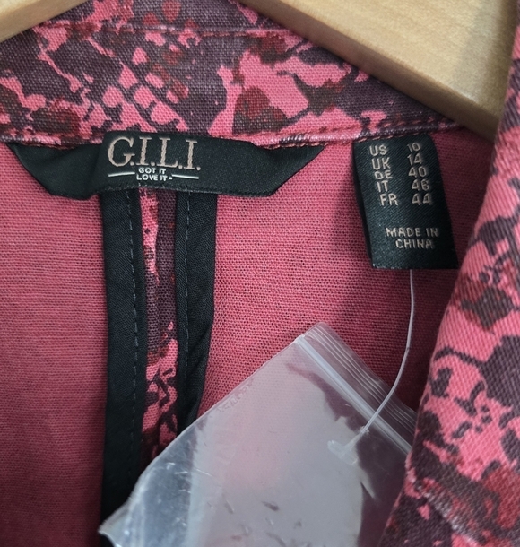 G.I.L.I. Blazer Jacket Women 10 Red Snake Animal Printed Stretch Canvas New - Picture 7 of 12